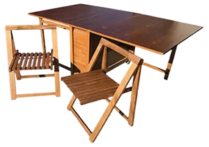 Drop-Leaf Dining Table & 2 Chairs, 1960s, Set of 3