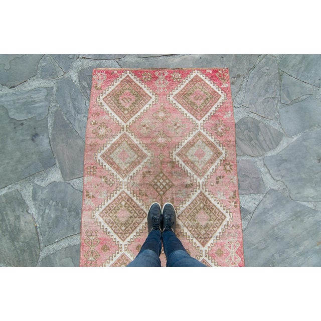 1960s Vintage Kurdish Diamond Tribal Wool Hand-Knotted Runner For Sale - Image 4 of 11