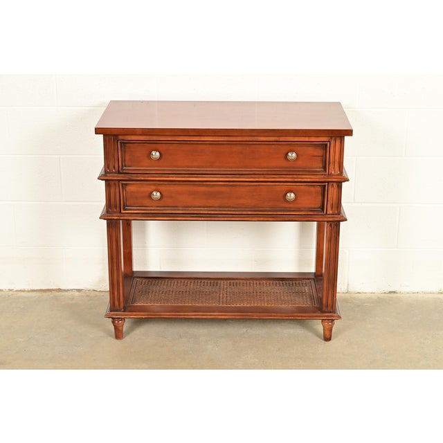 French Drexel Heritage French Regency Louis XVI Carved Mahogany and Cane Console Table or Server For Sale - Image 3 of 17