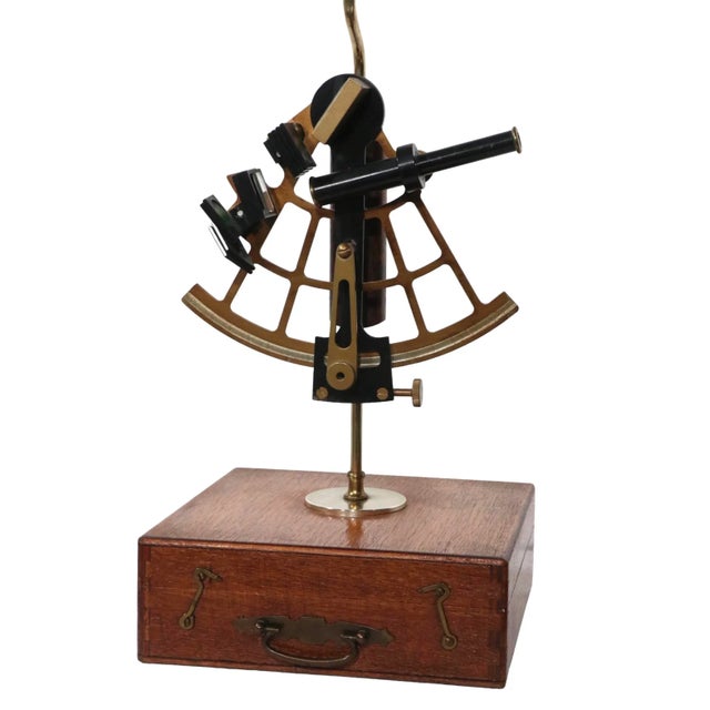 1970s Pr. Vintage Rustic Sextant Table Lamps C.1970's For Sale - Image 5 of 12
