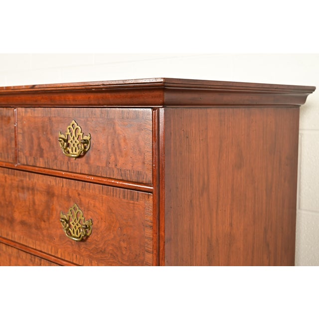 Baker Furniture Georgian Carved Walnut and Burl Wood Seven-Drawer Highboy Dresser, Circa 1960s For Sale - Image 10 of 15