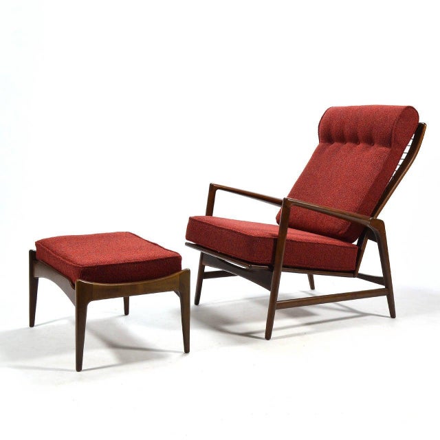 Ib Kofod-Larsen Ib Kofod-Larsen Reclining Lounge Chair and Ottoman For Sale - Image 4 of 9