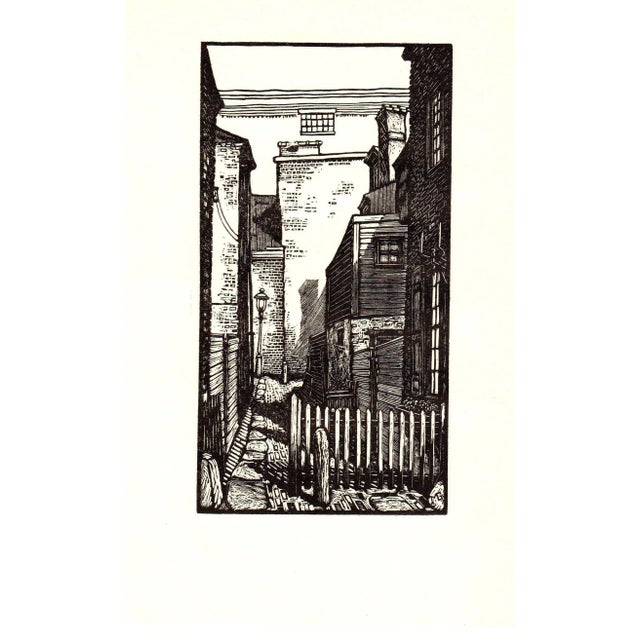 1938 Michael Gallagher 'Bladen's Court (Philadelphia)' Modernism Black & White Woodblock For Sale