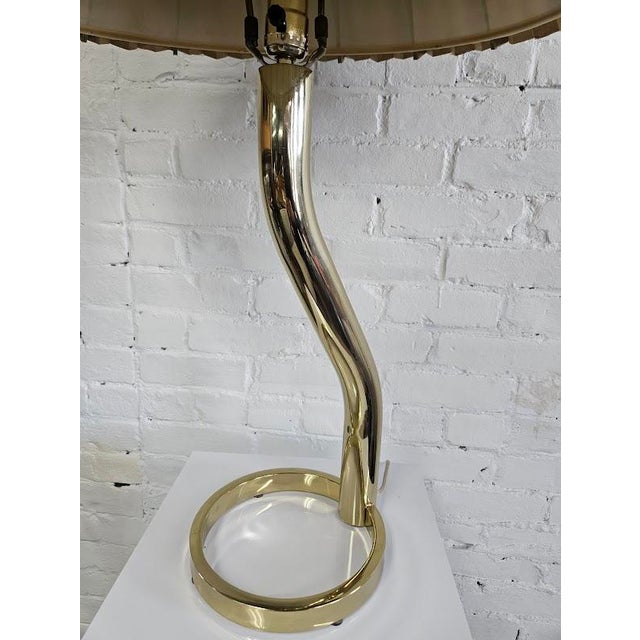 Brass Brass Squiggle Table Lamp With Pleated Shade For Sale - Image 8 of 8