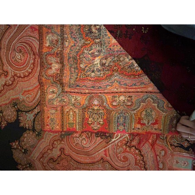 19th Century Antique 19th Century Indian Kashmir Paisley Shawl 68” Square Woven Textile Wall Hanging [Tv] For Sale - Image 5 of 9
