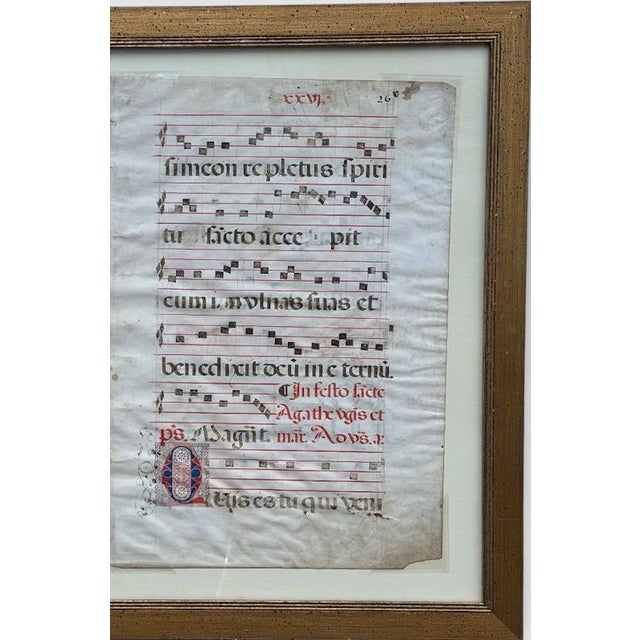 Renaissance Pair of Monumental 16th Century Illuminated Manuscript Choir Book Pages on Vellum For Sale - Image 3 of 8