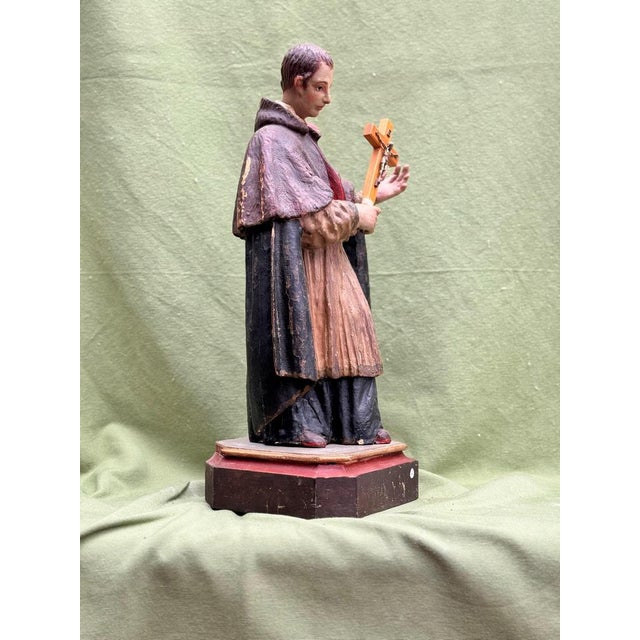 Baroque Artist, Saint Aloysius Gonzaga Polychrome Sculpture, 17th Century, Wood For Sale - Image 6 of 12
