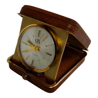 1960s Uti Travel Alarm Clock With Leather Case For Sale