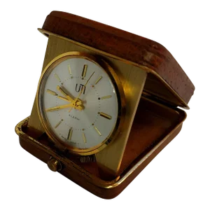 1960s Uti Travel Alarm Clock With Leather Case