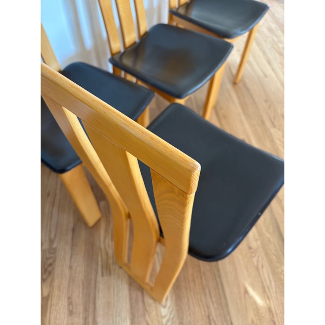 1980s Vintage Italian Wood and Brown Leather Chairs - In the Style of Pietro Costantini-Set of 4 For Sale In San Diego - Image 6 of 18