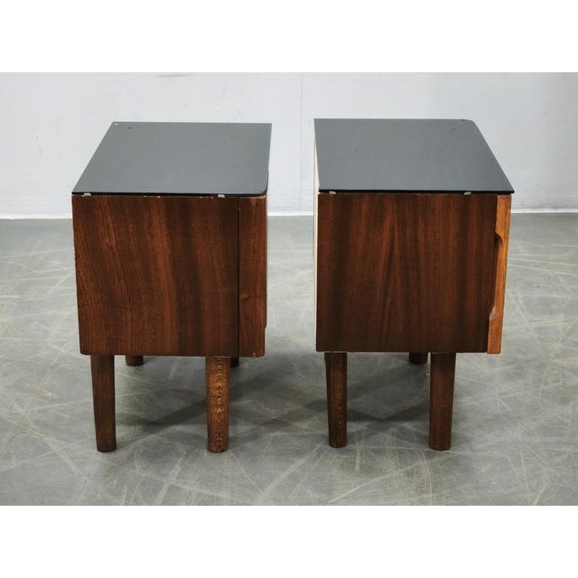 Art Deco Nightstands with Black Opaxit Glass, Czechoslovakia, 1940s, Set of 2 For Sale - Image 10 of 15