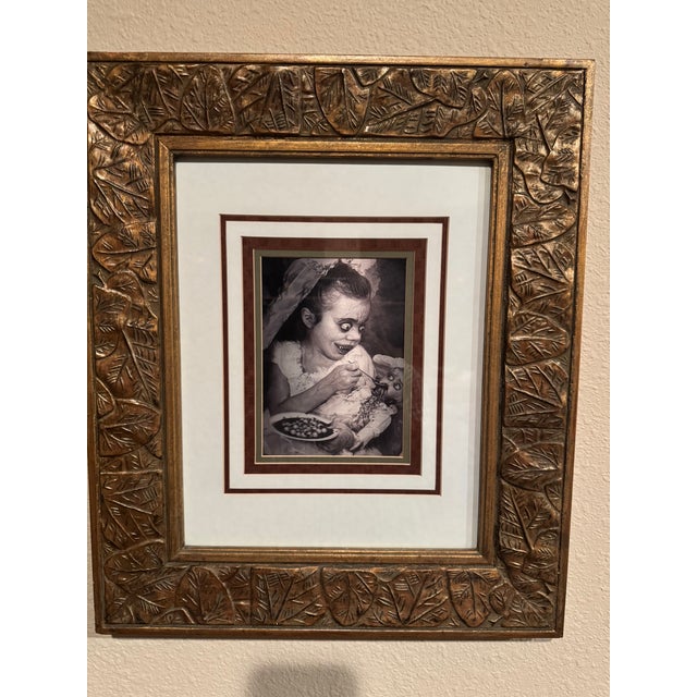 Framed Halloween Lenticular Hologram Portrait of Girl & Doll in Ornate Gold Leaf Frame For Sale - Image 4 of 6