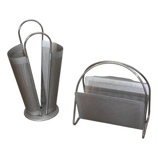 Magazine Rack and Umbrella Stand attributed to Marius Mascagni, 1970s, Set of 2 For Sale
