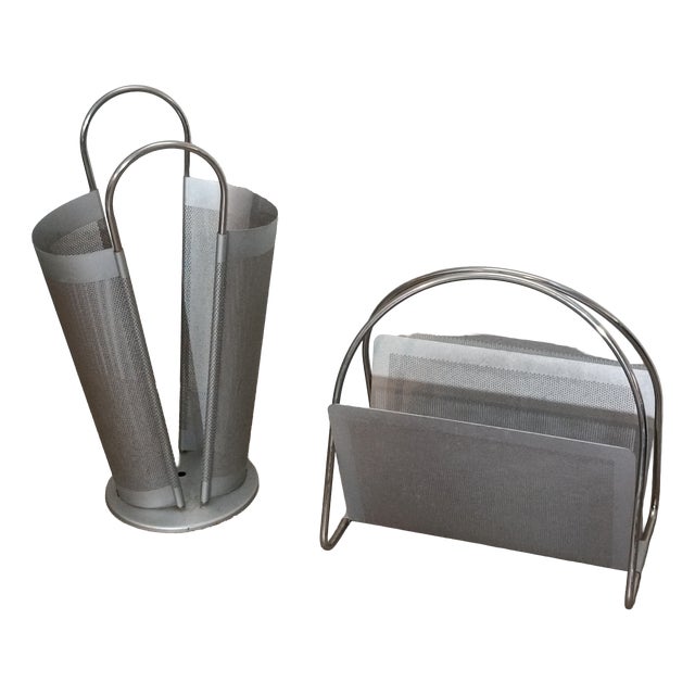 Magazine Rack and Umbrella Stand attributed to Marius Mascagni, 1970s, Set of 2 For Sale