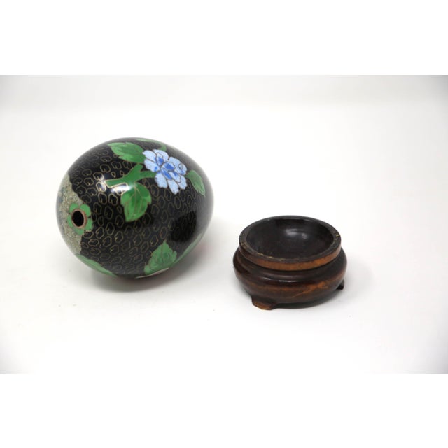 Vintage Cloisonne Egg With Wood Stand For Sale - Image 4 of 5