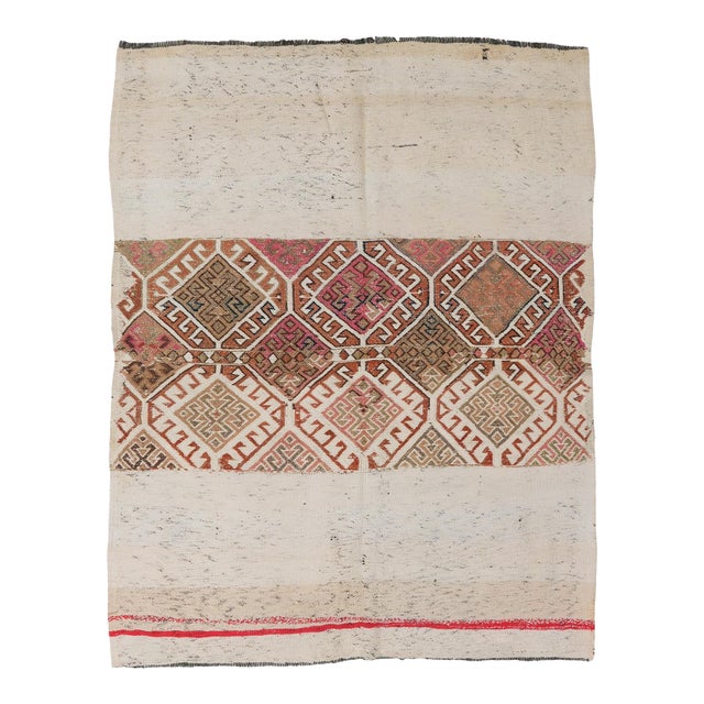 Decorative Vintage Turkish Kilim Rug - 4`7″ X 5`7″ Ft. For Sale