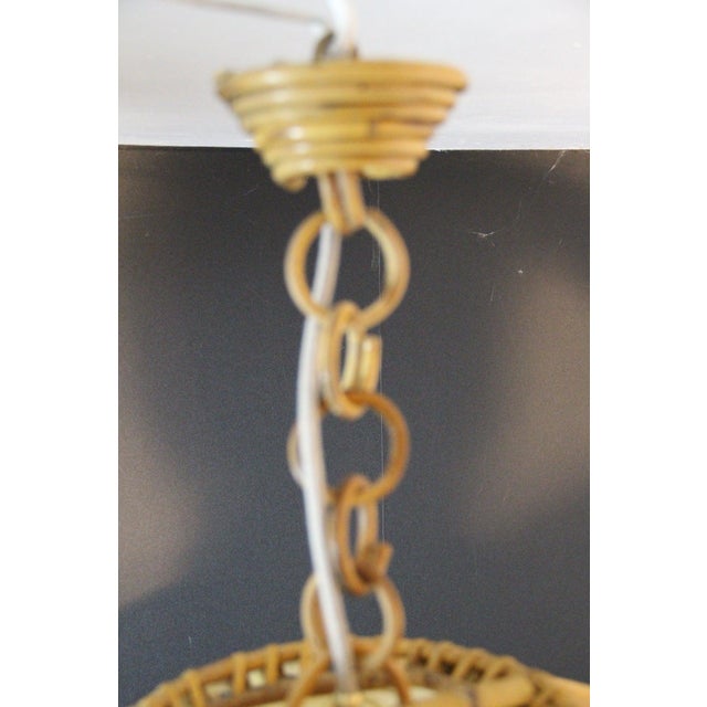 Wood Flying Saucer Bamboo Pendant Light from Louis Sognot, 1950, Set of 2 For Sale - Image 7 of 18