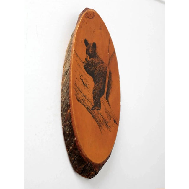 Farmhouse Vintage Barry Nehr Bear Cub Wood Slice Wall Hanging For Sale - Image 3 of 9