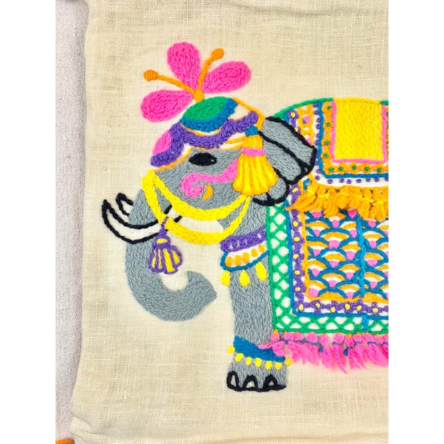 Vintage handmade pillow cover. Colorful elephant with tassels on the corners. So fun and vibrant. Dimensions with the...