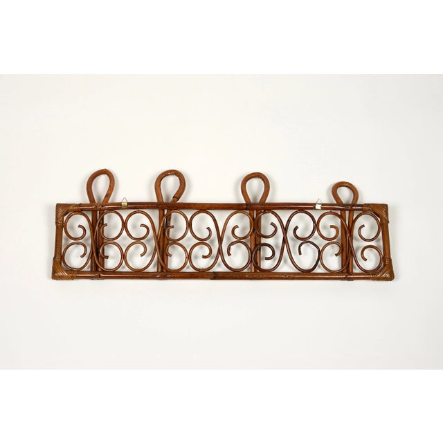 Mid-Century Italian Rattan and Bamboo Wall Coat Rack Stand, 1960s For Sale - Image 9 of 10