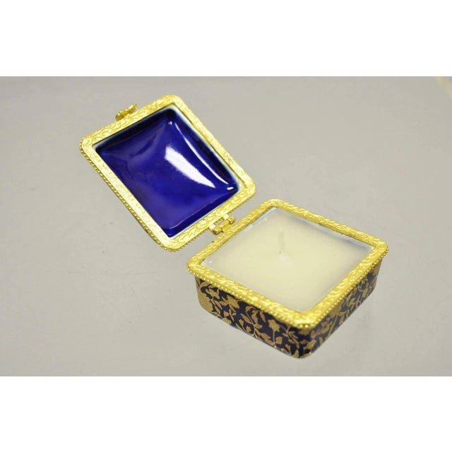 Vintage Cobalt Blue Porcelain Egg Gold Gilt Hinged Lid Candle Trinket Box - 2 Pc For Sale - Image 11 of 12