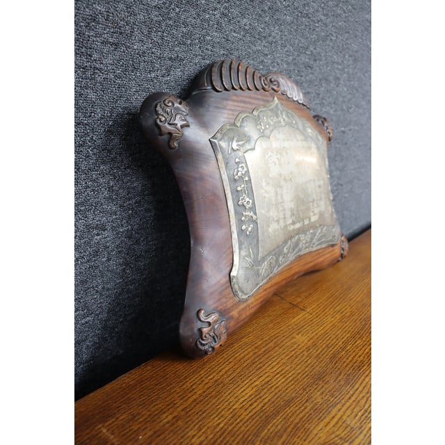 Brown 1926 Chinese Sterling Silver and Rosewood Presentation Plaque For Sale - Image 8 of 15
