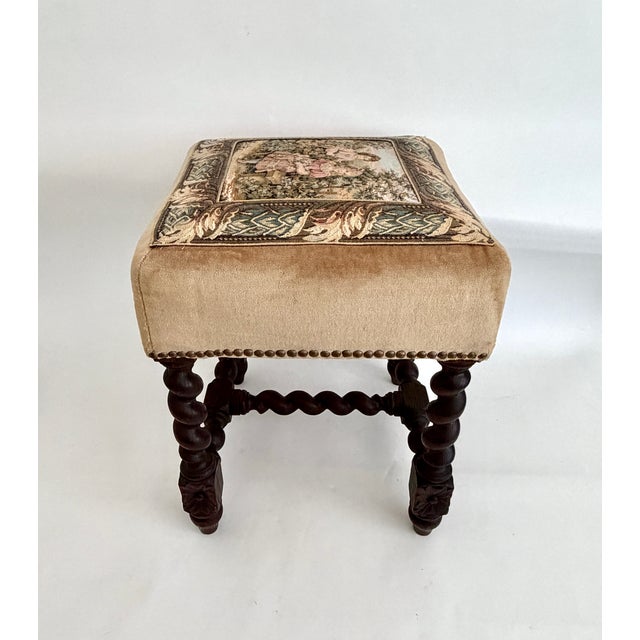 Antique French Tapestry Barley Twist Stool For Sale In Los Angeles - Image 6 of 11