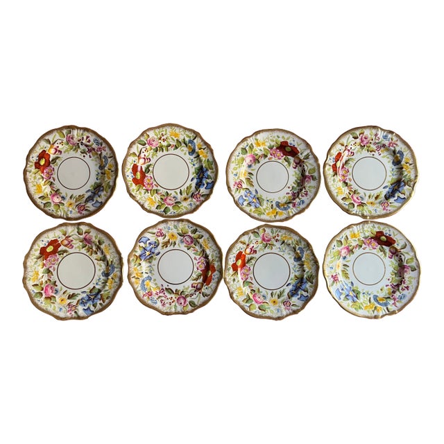 English Fine Bone China Floral 6 7/8" Porcelain Plates by Hammersley - Set of 8 For Sale