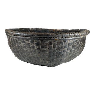 Antique Woven Cane Harvest Basket For Sale