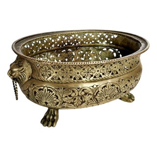 Brass Planter with Lion's Head and Paws, France, 1960 For Sale