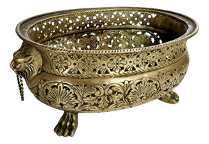 Brass Planter with Lion's Head and Paws, France, 1960
