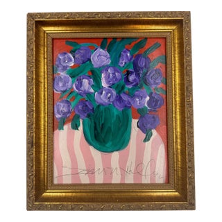 Original Acrylic Floral Painting Signed by Jim N. Hill Framed in a Gilt Frame For Sale