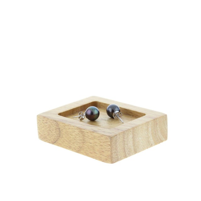 Contemporary 9MM Black Cultured Pearl Studs 14k White Gold, 2 Pieces For Sale - Image 3 of 5