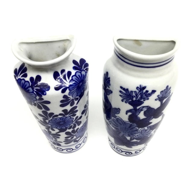 Vintage Cobalt Blue Chinese Half Vase Wall Scones Chairish