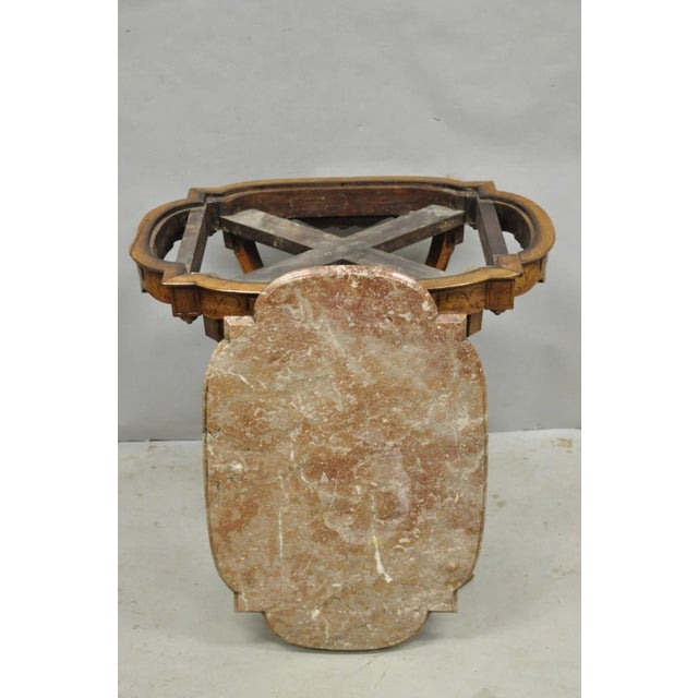 Antique Eastlake Victorian Carved Walnut Marble Top Parlor Lamp Side Table For Sale - Image 12 of 14