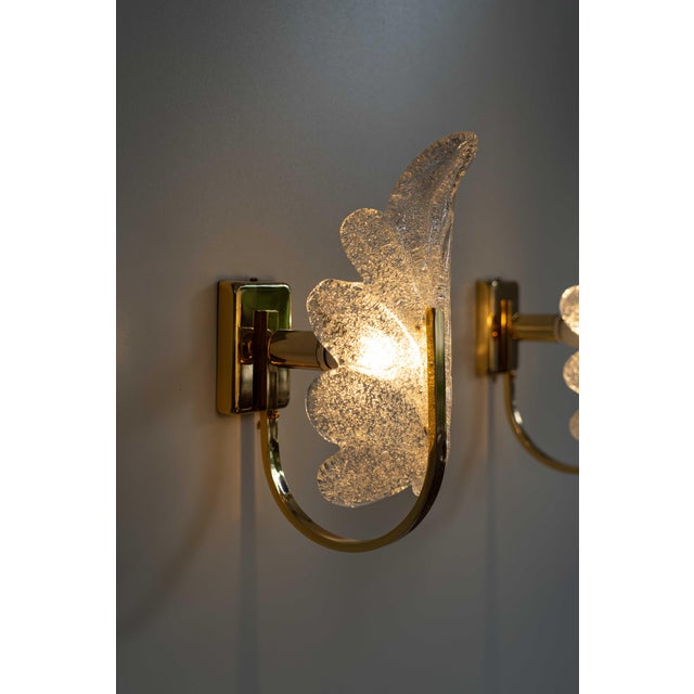 Vintage Hollywood Regency Murano Graniglia Glass Leaf Wall Sconces in Brass, 1970s, Set of 2 For Sale - Image 14 of 18