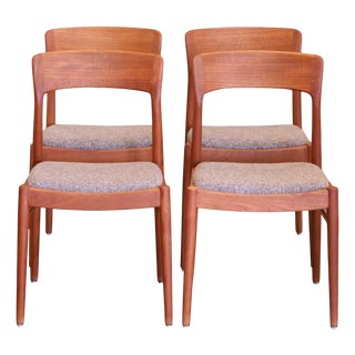 Teak and Bouclé Chairs by Henning Kjærnulf for KS Møbler, 1960s, Set of 4 For Sale