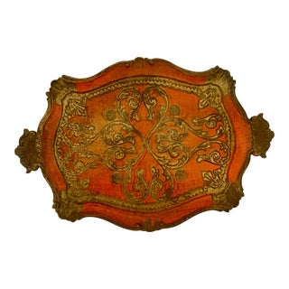 Vintage Florentine Orange Gold Serving Tray For Sale