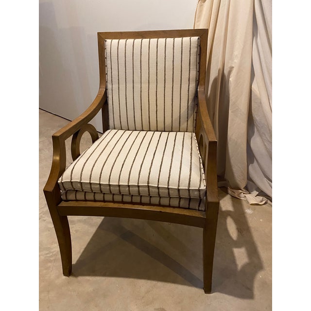 Beige Contemporary Wood Framed Striped Easy Chair For Sale - Image 8 of 8