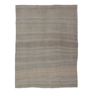 Mid 20th Century Vintage Turkish Kilim With Stripes in Gray Tan Taupe and Cream For Sale