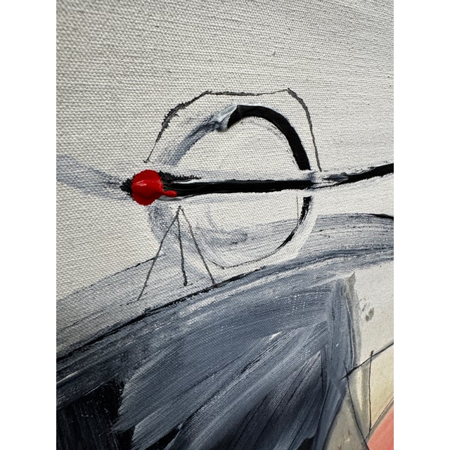 Oversized 1980s Coral and Black Postmodern Abstract Mixed Media Painting on Canvas 48x52" by Jack Compton For Sale - Image 4 of 6