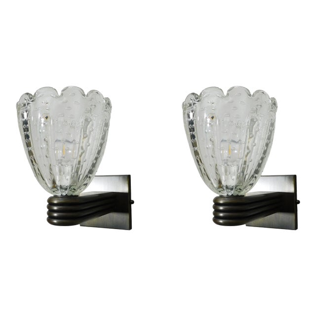 1950s Murano Bollicine Cups Sconces, a Pair For Sale