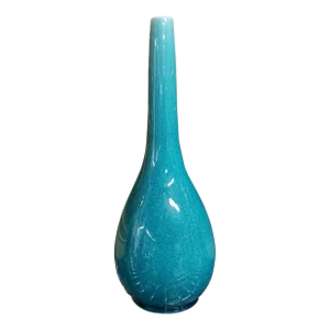 Early 20th Century Japanese Awaji Turquoise Crackle Glazed Porcelain Bottle Vase