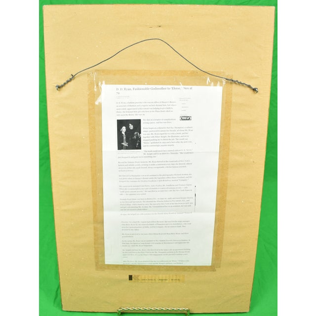 Art Sz: 15 3/4"H x 8"W Frame Sz: 24"H x 16"W Robert M Kulicke, Inc. Framemakers NYC Label on Verso Ex: D.D. Ryan...