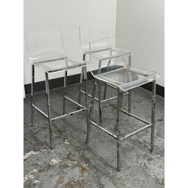 Plastic Cb2 Vapor Acrylic Barstools, Set of Three For Sale - Image 7 of 12