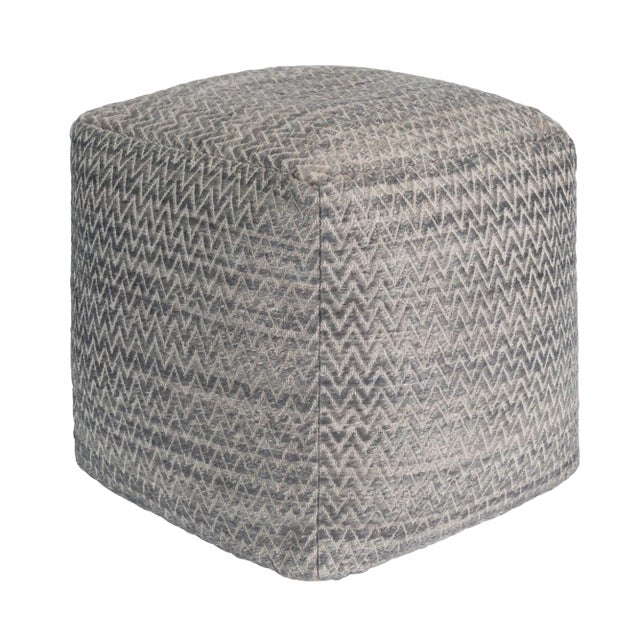 Pasargad Home Galaxy Zig-Zag Silk & Wool Pouf For Sale