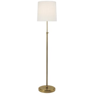 Thomas O'Brien by Visual Comfort Signature Bryant Floor Lamp in Hand-Rubbed Antique Brass with Linen Shade For Sale