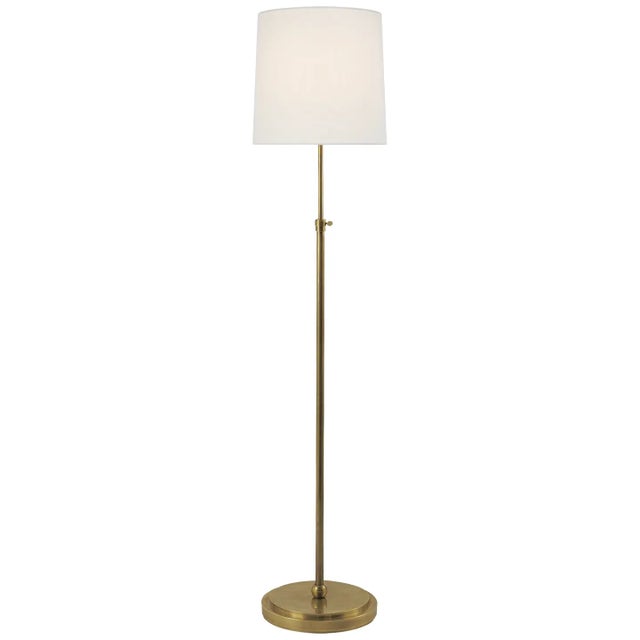 Thomas O'Brien by Visual Comfort Signature Bryant Floor Lamp in Hand-Rubbed Antique Brass with Linen Shade For Sale