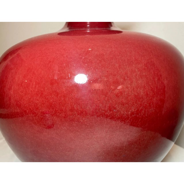 Large Vintage Handmade Sang De Boeuf Chinese Red Oxblood Pottery Ceramic Vase For Sale - Image 10 of 12