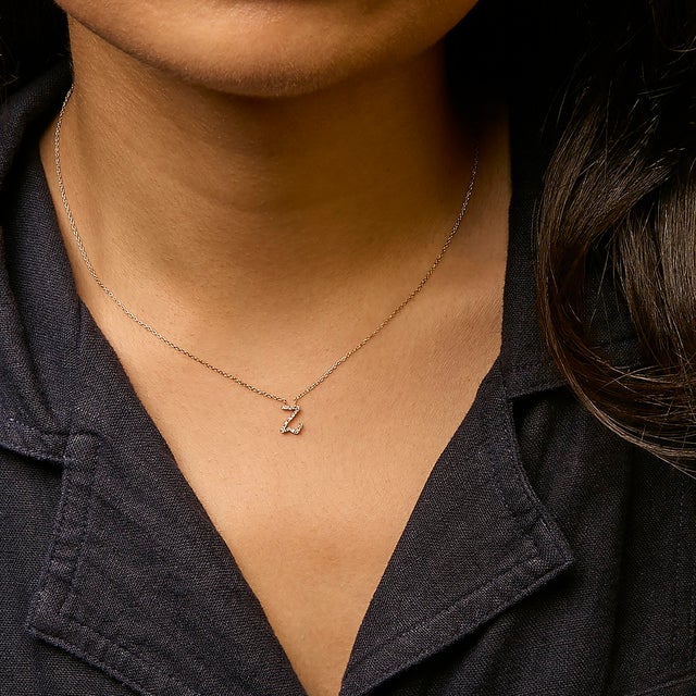 10K Yellow Gold Diamond Accent "Z" Initial Script Style Pendant Necklace For Sale - Image 4 of 5